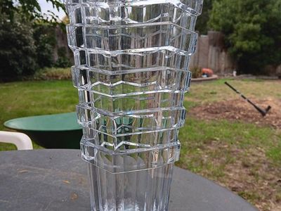 Heavy Faceted Clear Crystal Vase Geometric Pattern