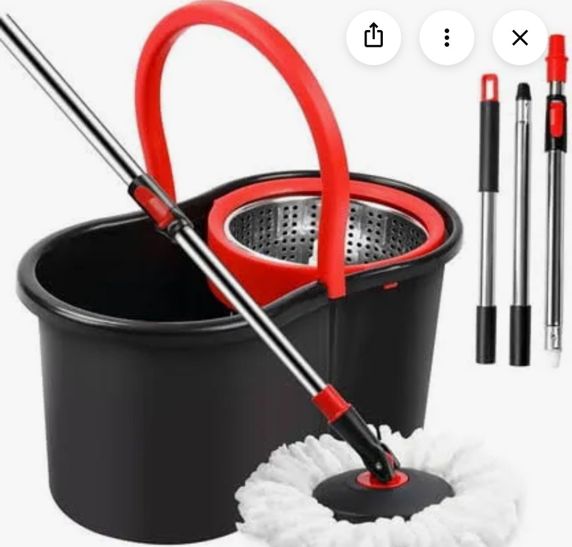 Black and red 4 headed mop bucket and mop, New