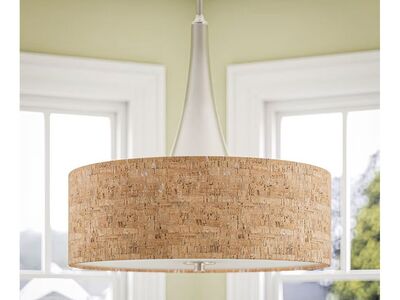 Kenroy Home 3-Light Pendant, Brushed Steel & Cork
