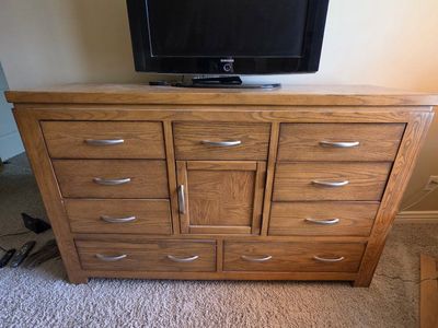 High Quality Wooden Bedroom Dresser with Multiple Drawers and Cabinet Storage. With Matching Mirror