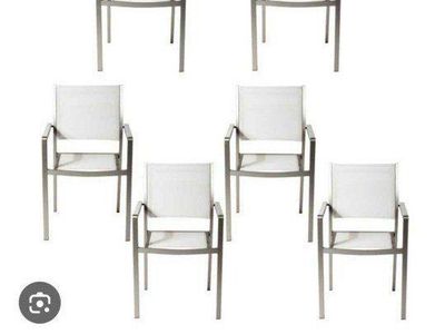 Pangea Outdoor David Stacking Armchairs Set of 6 White Aluminum Patio Chairs