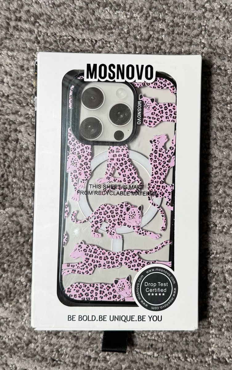 iPhone 15 Pro MOSNOVO Pink Leopard Print Case with MagSafe & Phone Stand