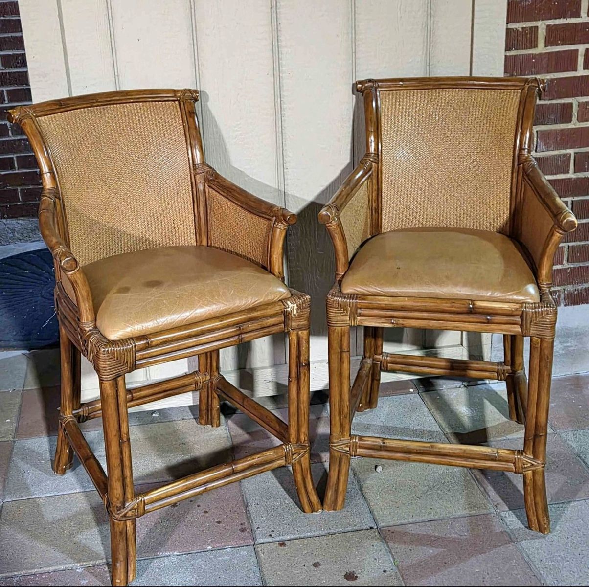 Vintage Tommy Bahama Style Barstool leather Seat