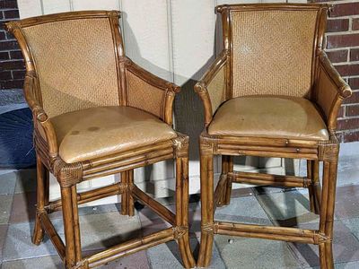 Vintage Tommy Bahama Style Barstool leather Seat