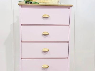 Vintage Modern Inspired Pink 5 Drawer Dresser | Modern Inspired 5 Drawer Chest | Dresser