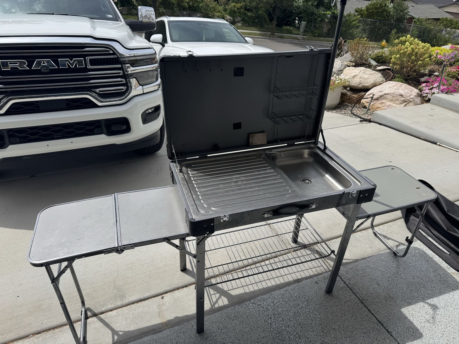 Portable Camping Kitchen Station with Sink and Folding Table