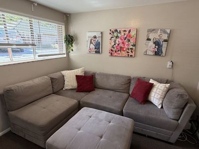Large Gray Modular Sectional Sofa Couch with Ottoman - Plush Seating for Living Room