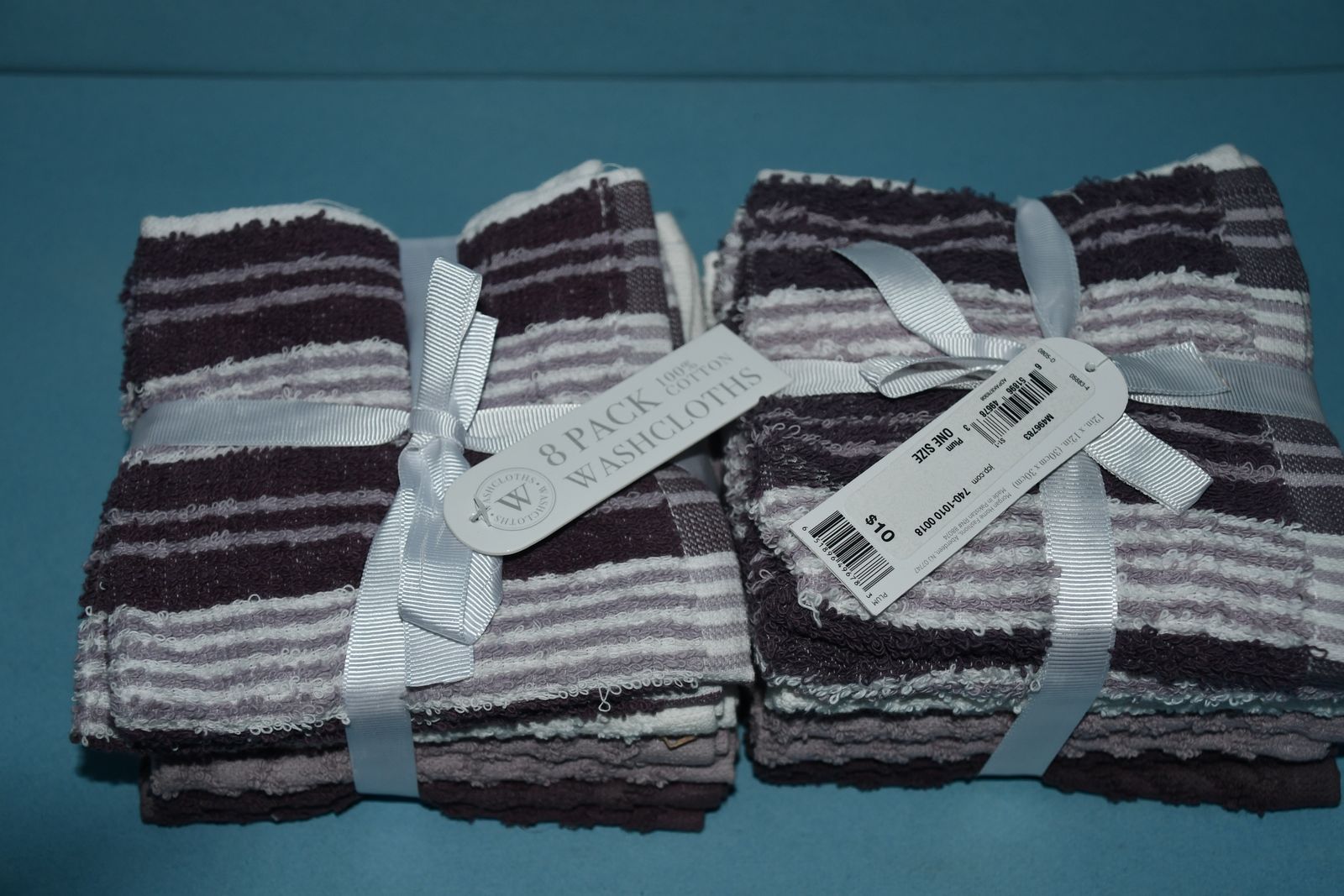 16 NEW WASHCLOTHS ~ SHADES of PURPLE & WHITE ~ 100% COTTON ~ VERY NICE!