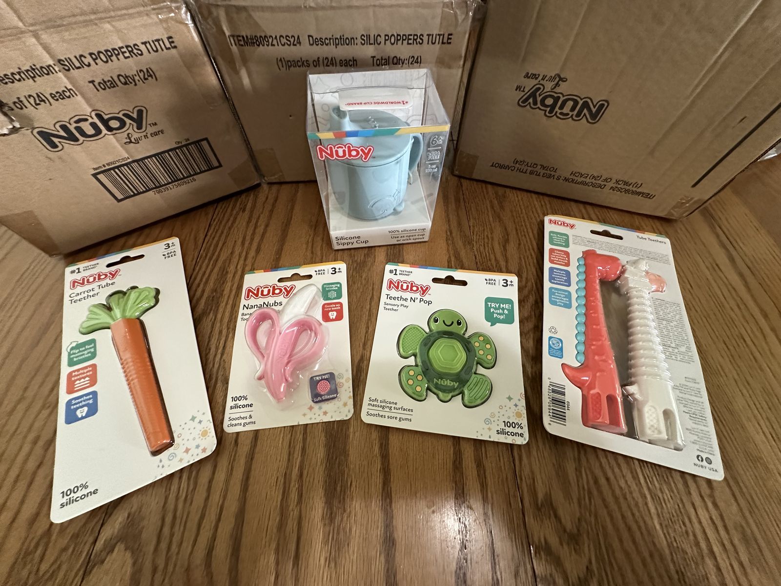 Nuby Silicone Teethers and Sippy Cup (5-piece set) Set #1