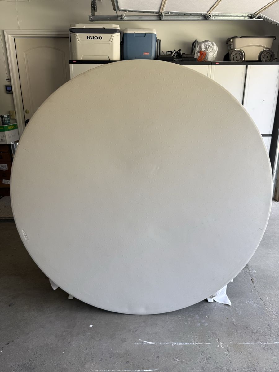 Lifetime Round Folding Table Plastic Top Metal Legs Used