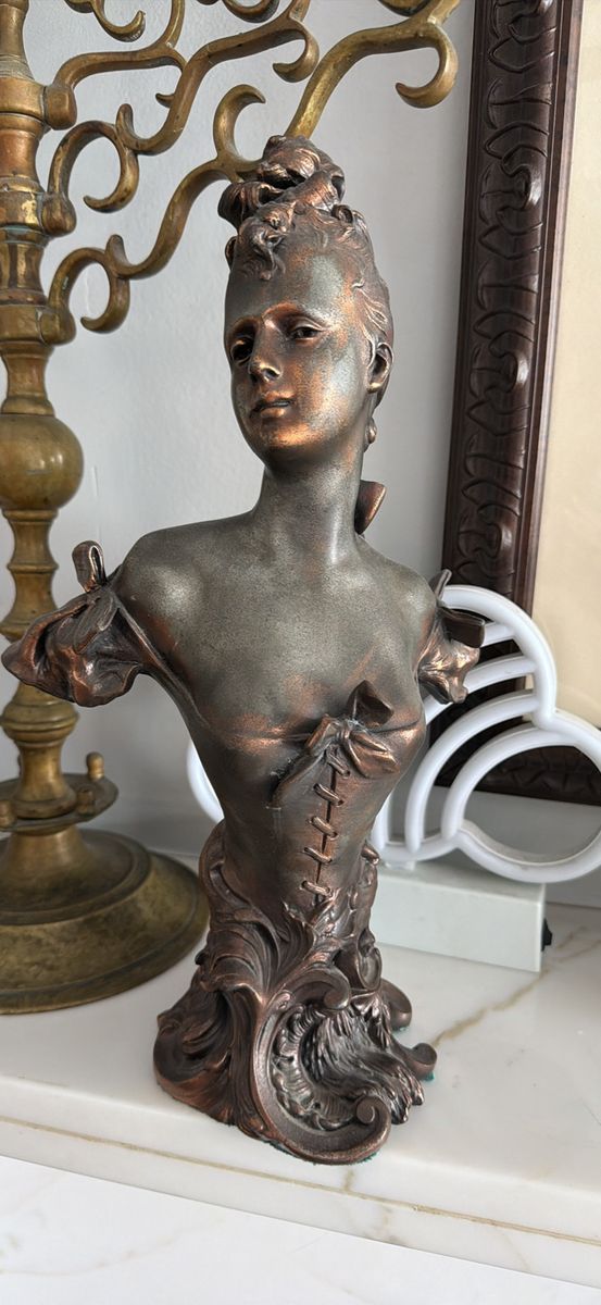 Vintage A.W. Wilson Patina Bronze Finish Victorian Lady Bust Statue Figurine Sculpture