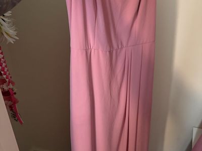 David's Bridal Rose Pink Bridesmaid Dress Size 10 - V-Neck, Back Tie Detail