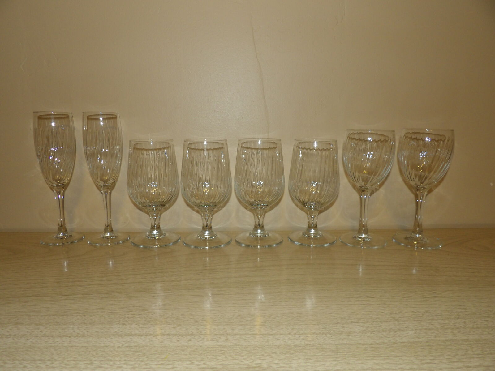 Lot of 8 Drink Beverage Glasses for Alcohol or Sparkling Cider~2 Wine~2 Champagne Flutes~4 Goblets