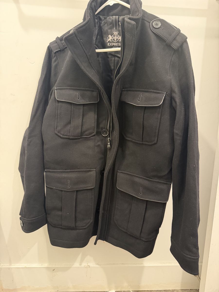 Express Black Military Style Wool Blend Utility Jacket Coat Men Medium