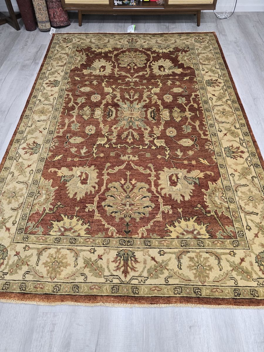 New 6x9 Handwoven Wool Rug, Red, Oushak Design