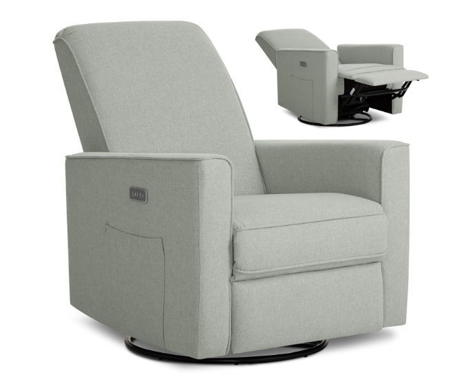 Harlow Upholstered Power Glider Recliner with USB Charging – Rocking & 275° Swivel with Smooth Glide 