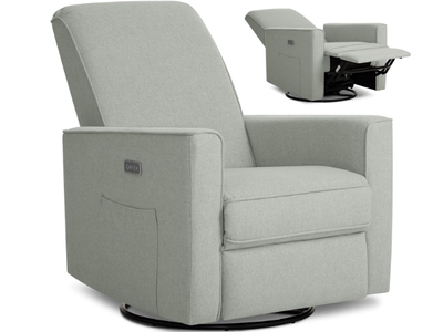 Harlow Upholstered Power Glider Recliner with USB Charging – Rocking & 275° Swivel with Smooth Glide