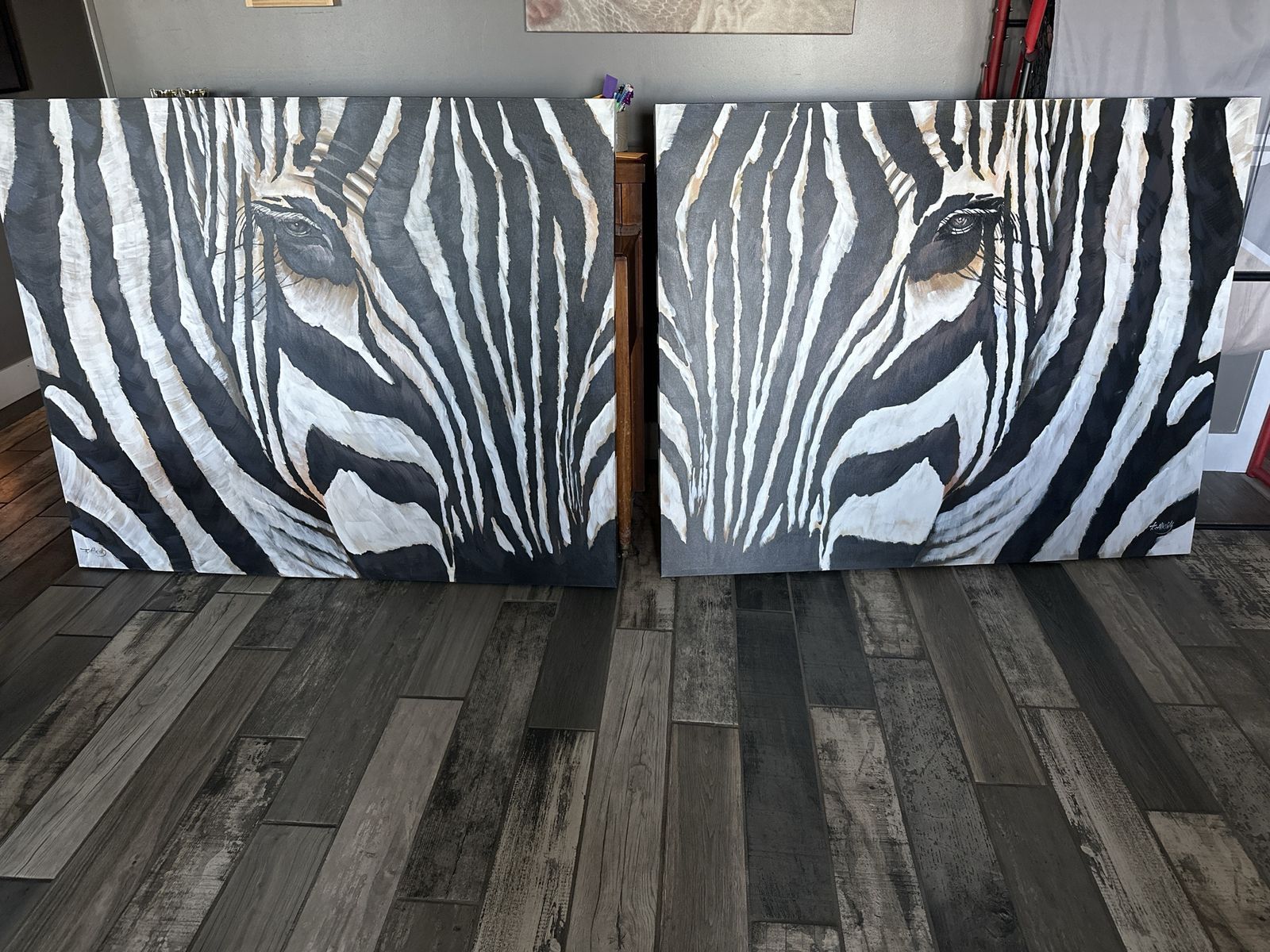 Large Zebra Canvas Paintings Set of Two