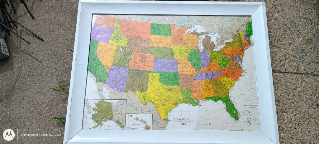 framed colorful map of the United States