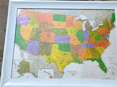 framed colorful map of the United States
