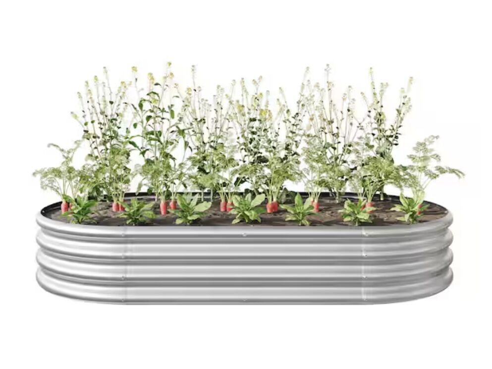 70.86 in. x 11.42 in. Oval Large Metal Raised Planter Bed Outdoor Garden for Planting, Silver