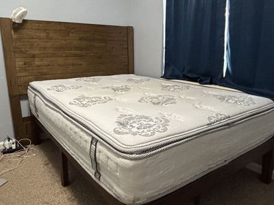 Wooden Bed Frame with Headboard and Mattress