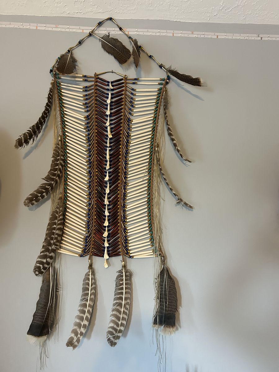 Handcrafted Native American Inspired Ceremonial Headdress / Wall Display – Real Bone & Feather Work