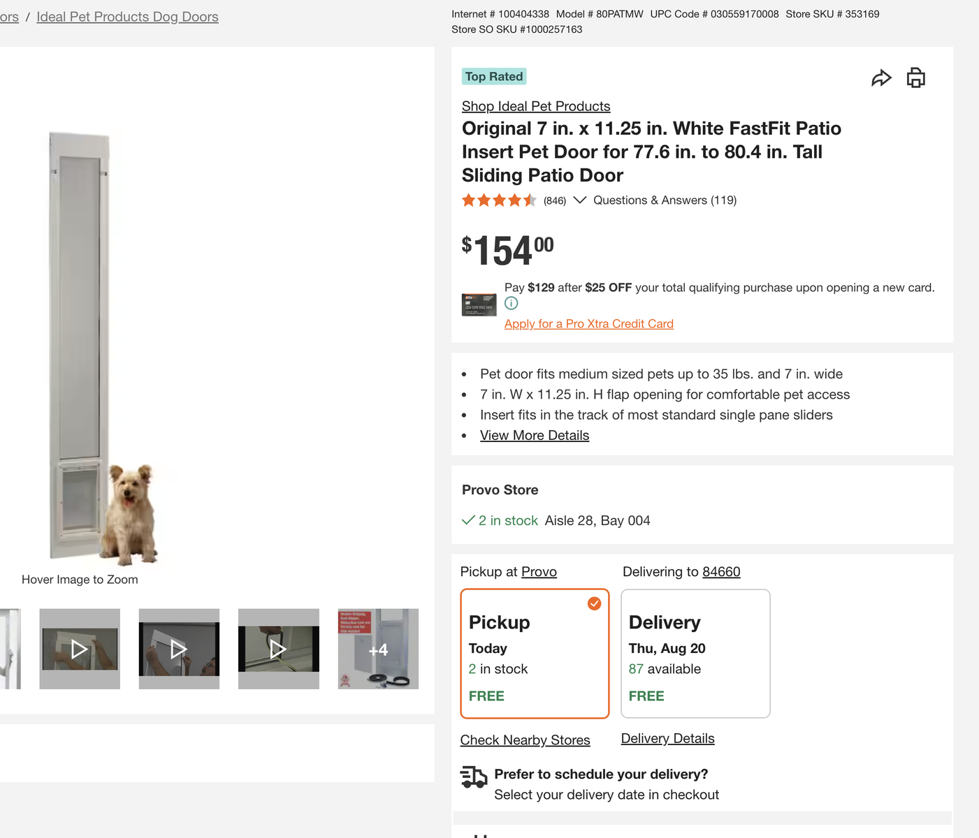 Pet Door for Sliding Glass Door by Ideal Pet Products 7' x 11.25" Pet door flap. Not new