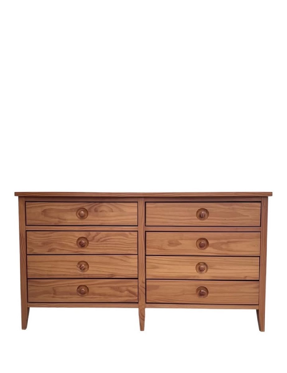 Vintage Natural Wood 8-Drawer Dresser Credenza