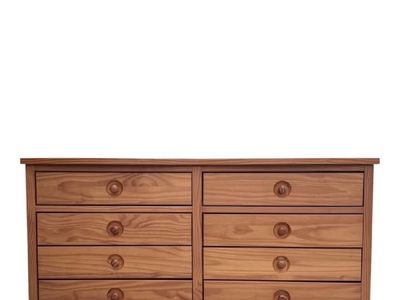Vintage Natural Wood 8-Drawer Dresser Credenza