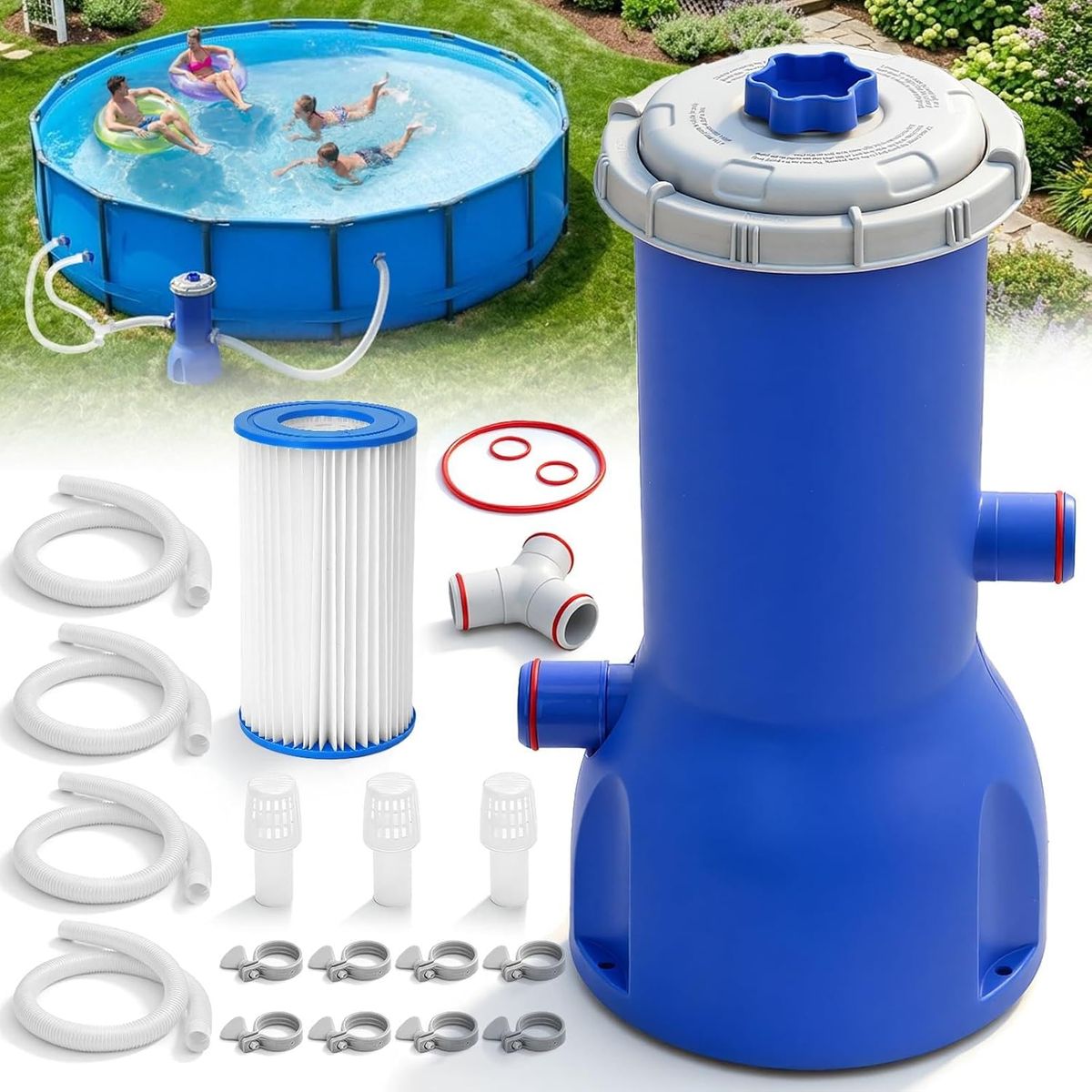 NEW Pool Pumps Above Ground, 1000 Gallon Pool Filter Pump – Powerful Pools Filter Cartridge with Circulation System