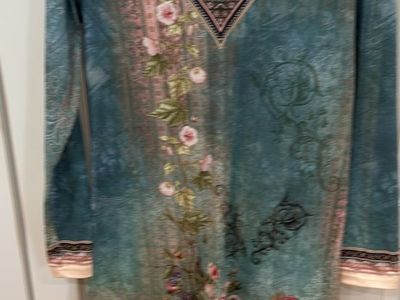 Floral Teal V-Neck Long Sleeve Tunic Dress