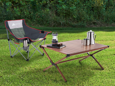 Brand new Ozark Trail Aluminum Roll-Top Camping Table, Dark Brown.