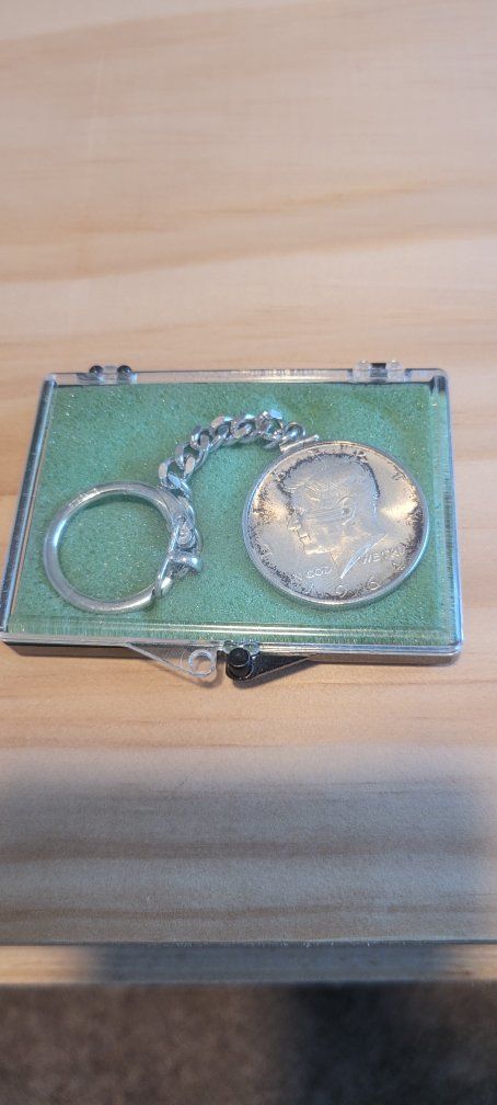 Vintage JFK Half Dollar Coin Keychain - 1964 Silver Kennedy - Collectible