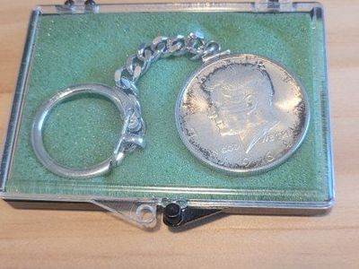 Vintage JFK Half Dollar Coin Keychain - 1964 Silver Kennedy - Collectible