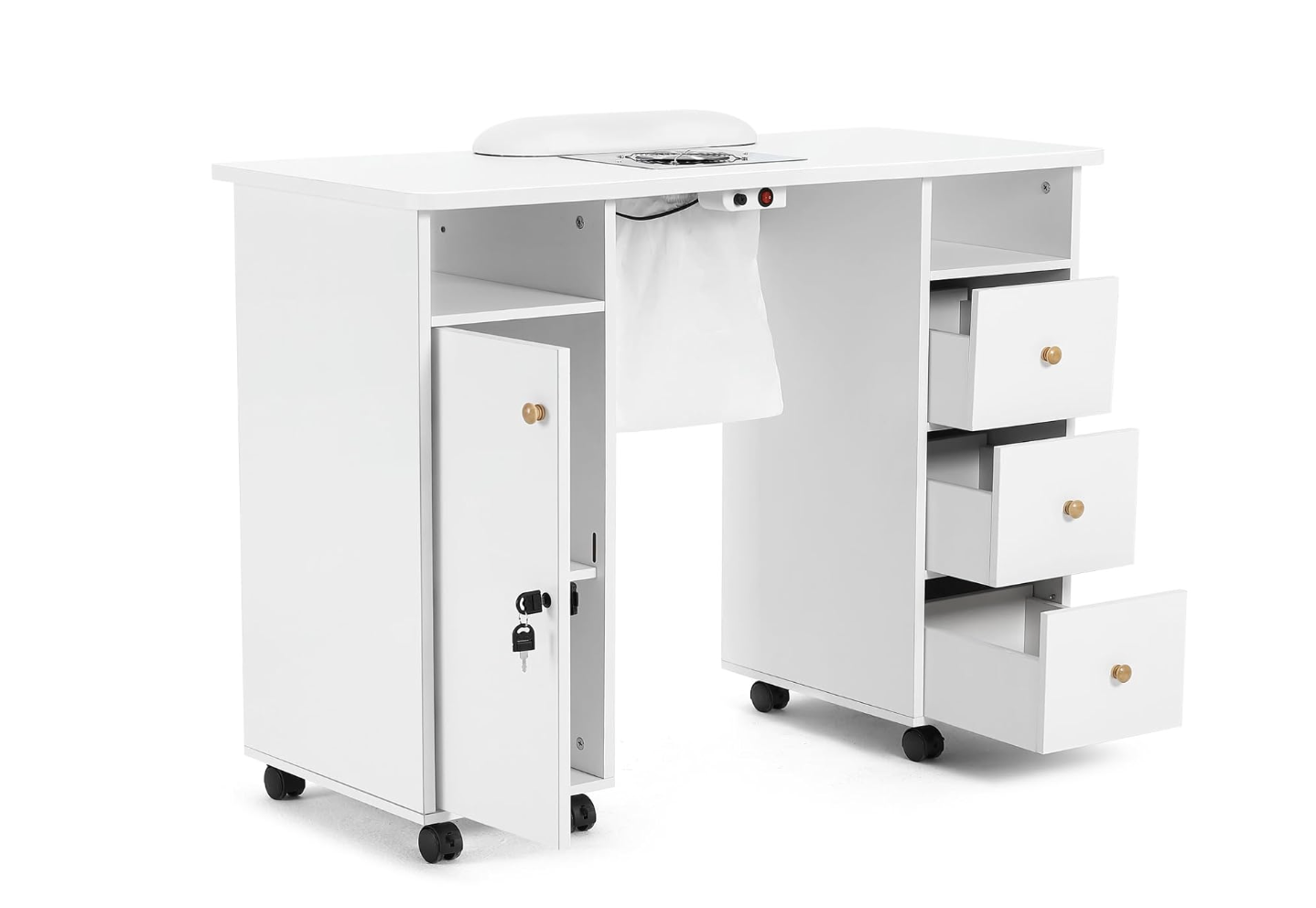 New in Box Manicure Table, Nail Table, Nail Beauty Manicure Desk, Wrist Cushion, Lockable Wheels,