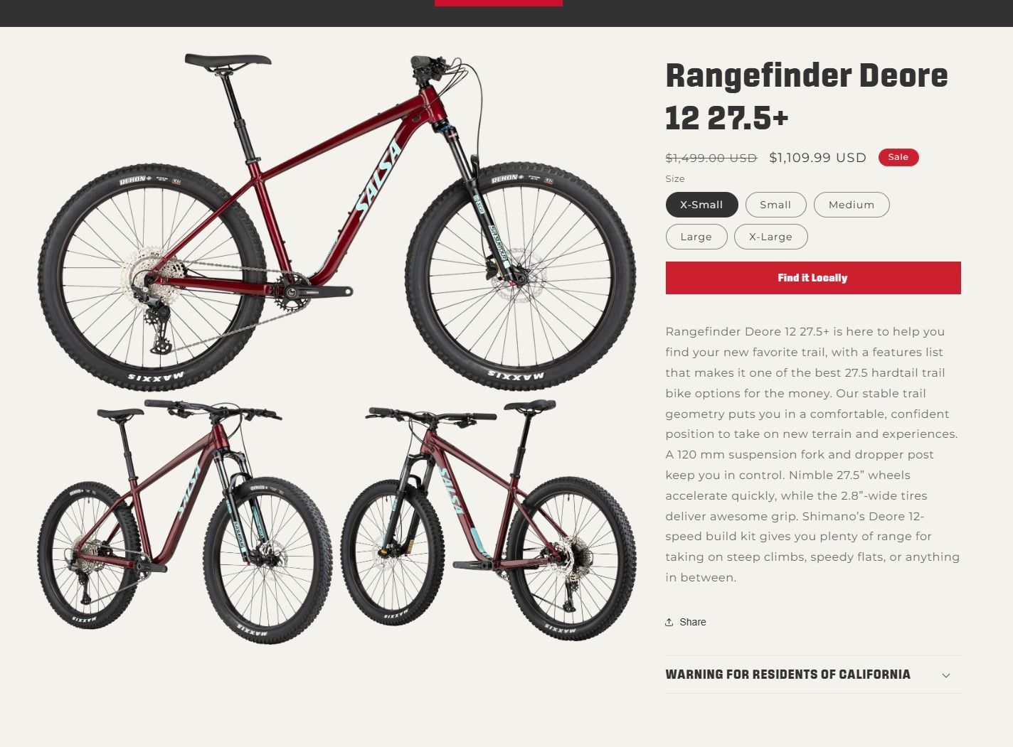Salsa Rangefinder Deore 27.5+ Hardtail Mountain Bike - Medium