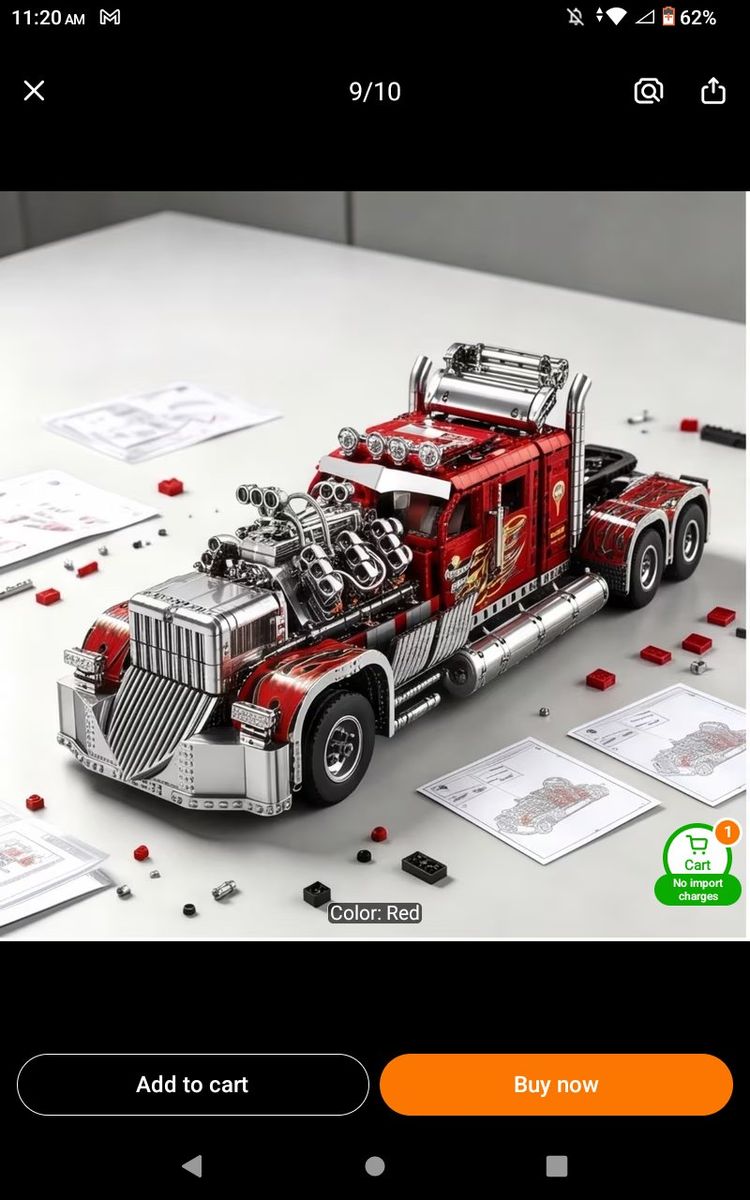 Red Semi-Truck Toy Building Set Model Kit