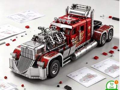 Red Semi-Truck Toy Building Set Model Kit
