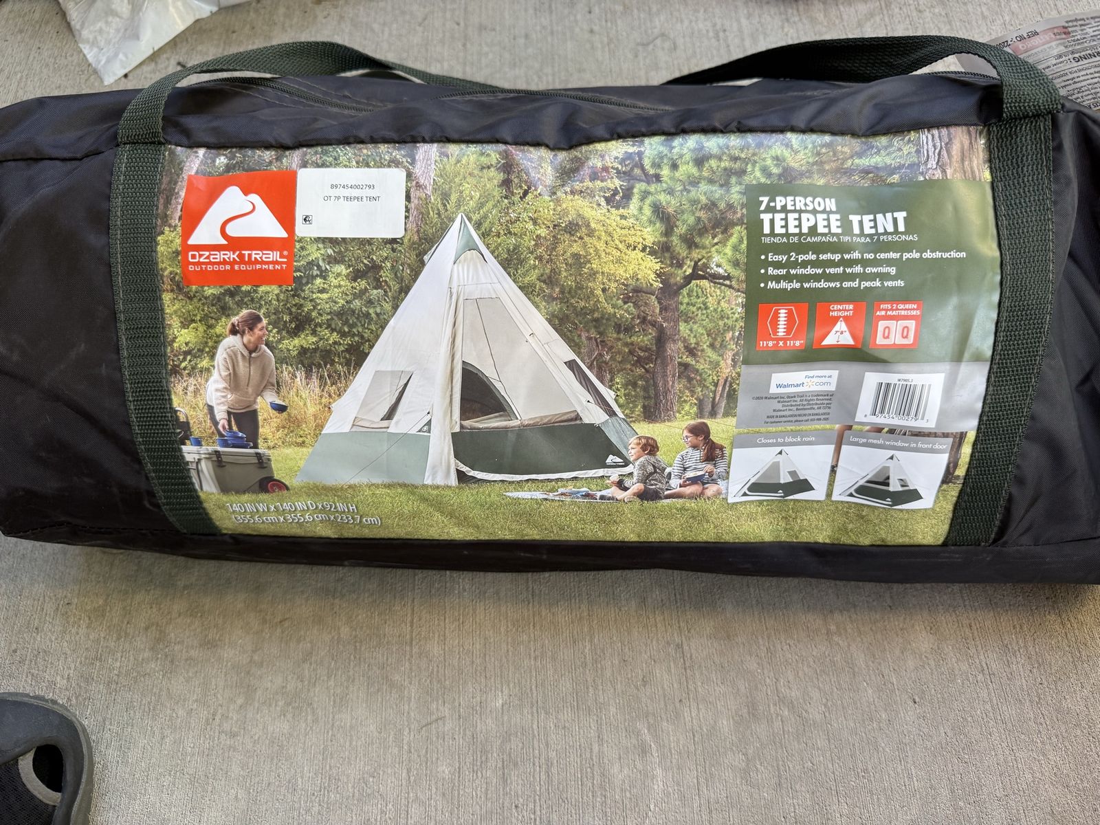Ozark Trail 7-Person Teepee Tent - Easy Setup Camping Tent with Awning & Multiple Windows