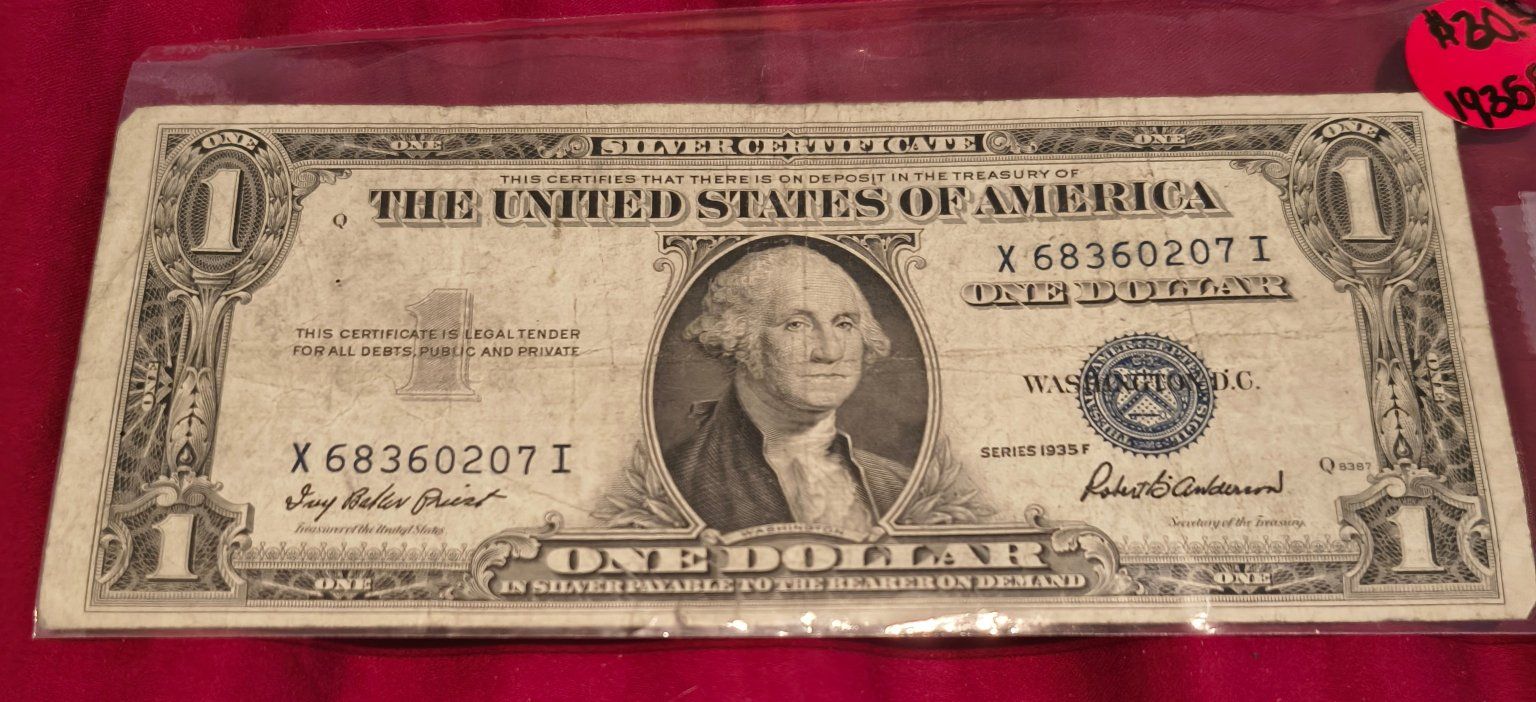 Vintage 1935 F Series $1 Silver Certificate One Dollar Bill Paper Money Note