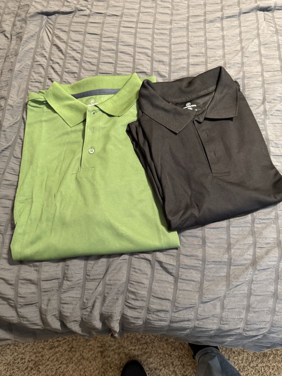 Real Essentials Men's 2XL Short Sleeve Polo Shirt - Green & Black Performance Tops, 2-Pack