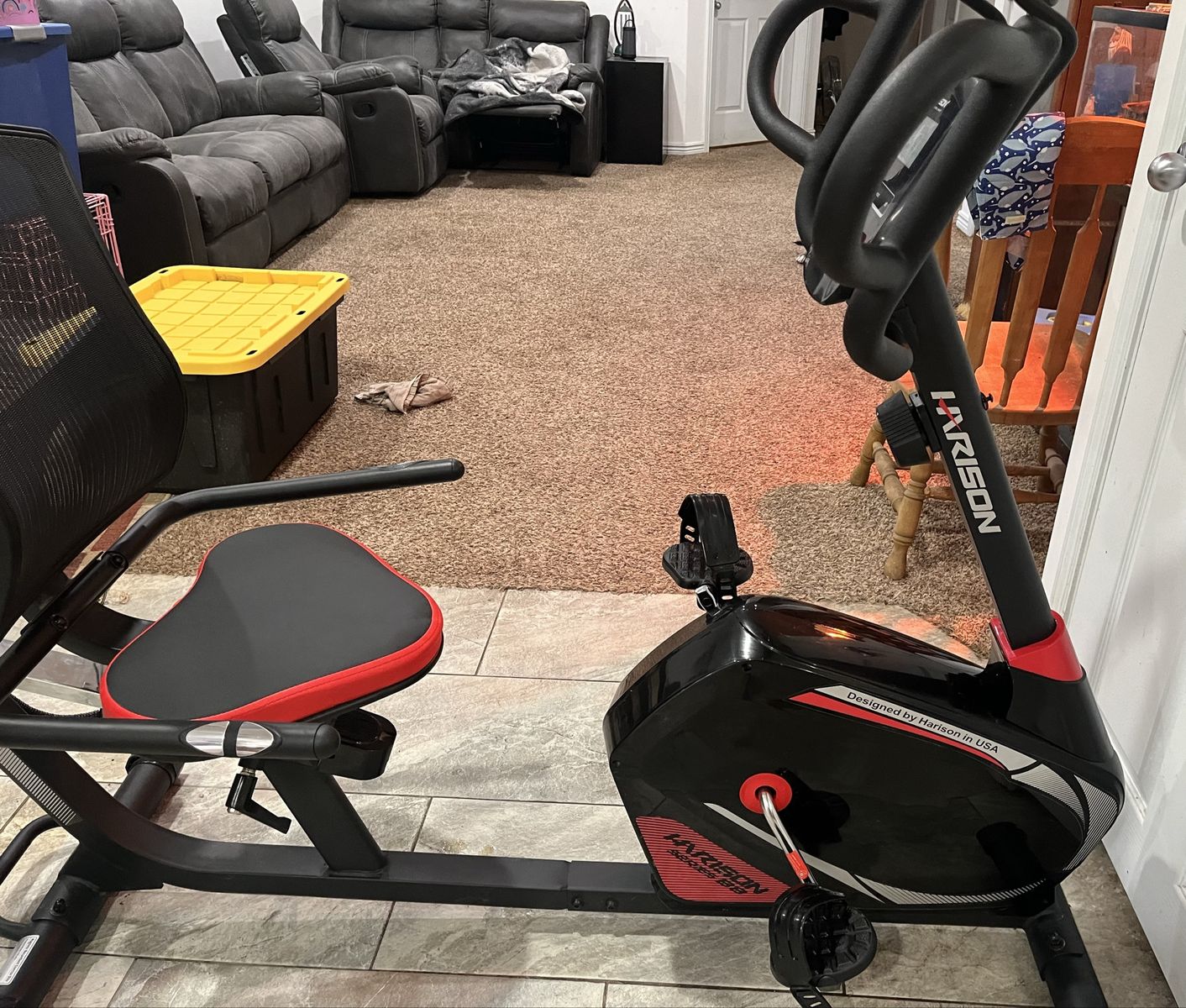 Harison Recumbent Exercise Bike - Black/Red, Low Impact Cardio Workout, Adjustable Seat