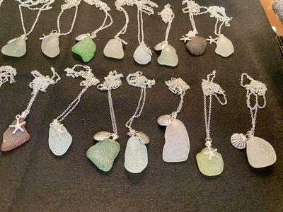 NEW! Handcrafted Italian Sea Glass Necklaces - Variety of Colors & Charms, 20” Silver Plated Chains C PIX