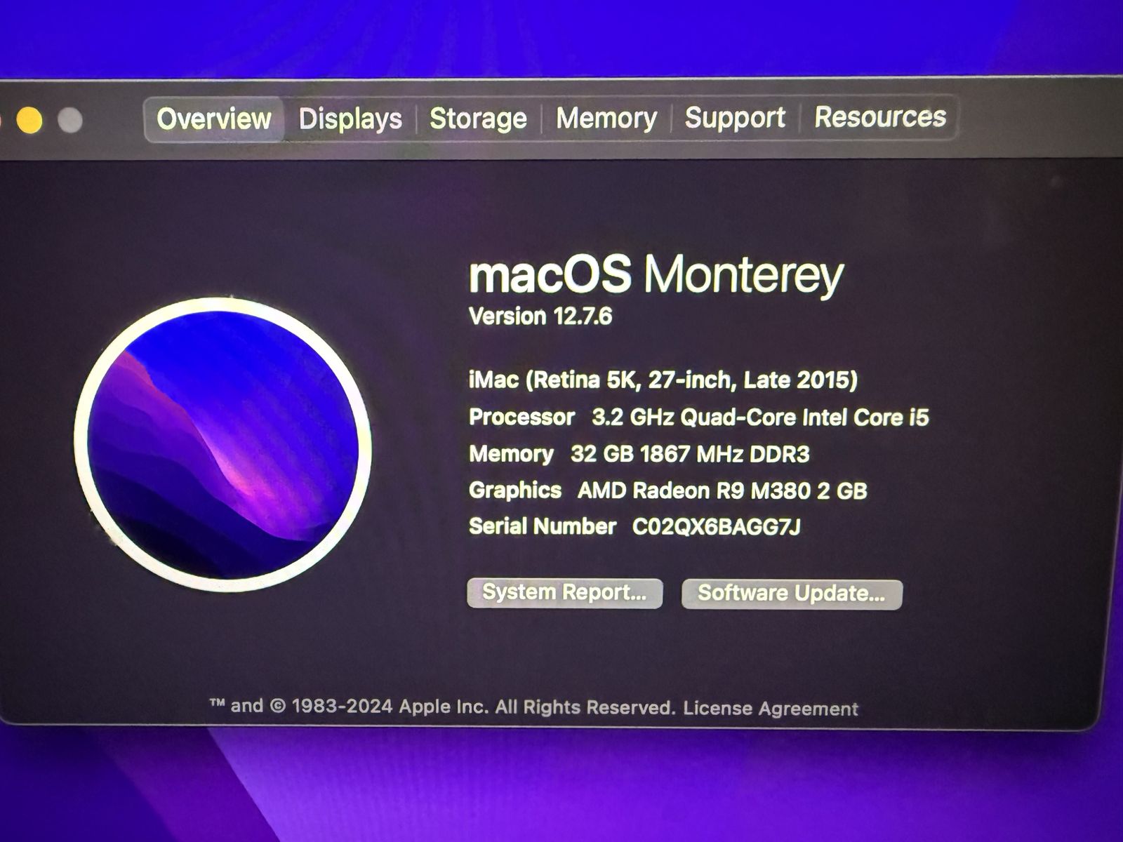2015 iMac 32GB ram. I TB disk drive.