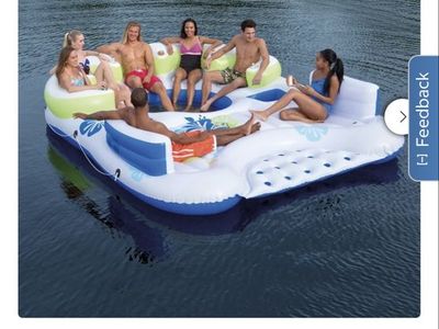 Coolers Large Inflatable Floating Island Lounge with Built-in Cooler, Seats 6+ People for Lake/Pool