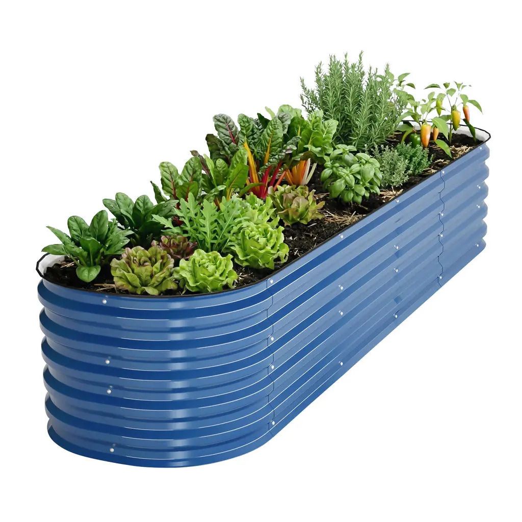 Vegega 17" Tall 8 ft x 2 ft Metal Raised Garden Bed 9-in-1 Upgrade 2.0 Knee-High Design - Night Blue - 2-Pack