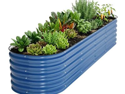 Vegega 17" Tall 8 ft x 2 ft Metal Raised Garden Bed 9-in-1 Upgrade 2.0 Knee-High Design - Night Blue - 2-Pack