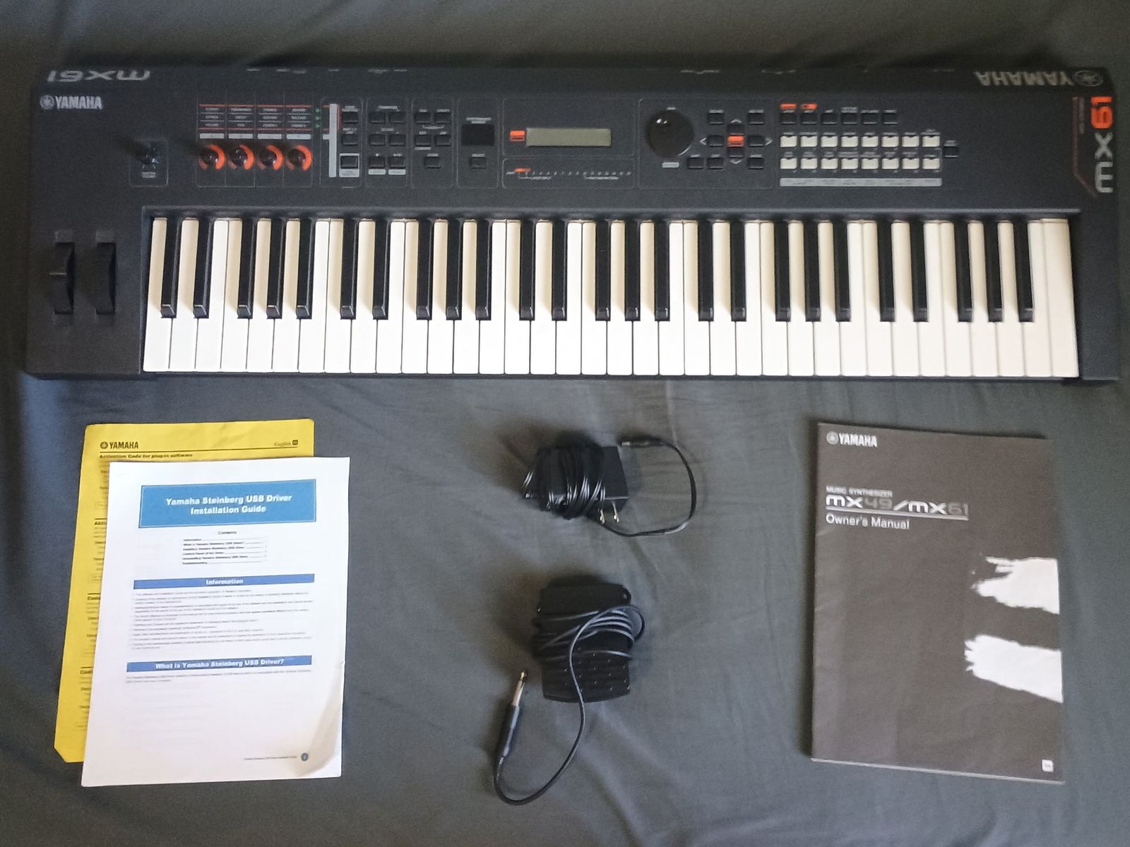 Yamaha MX61 Music Synthesizer Keyboard with 61 keys and accessories