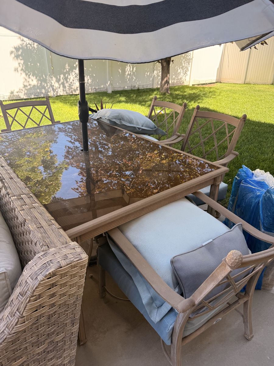 5-Piece Outdoor Dining Set with Glass Top Table & 4 Chairs